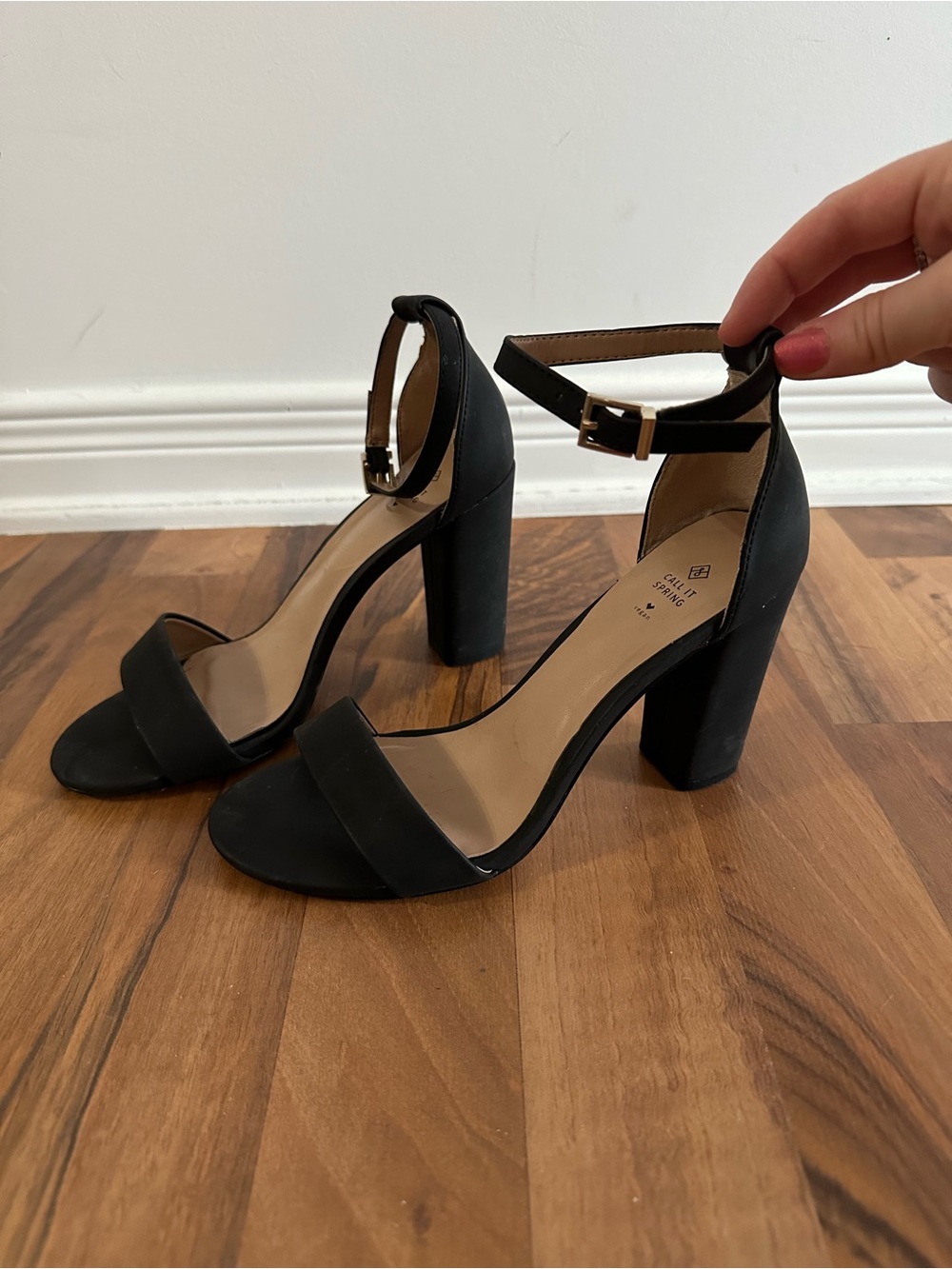 Black Ankle Strap Block Heel